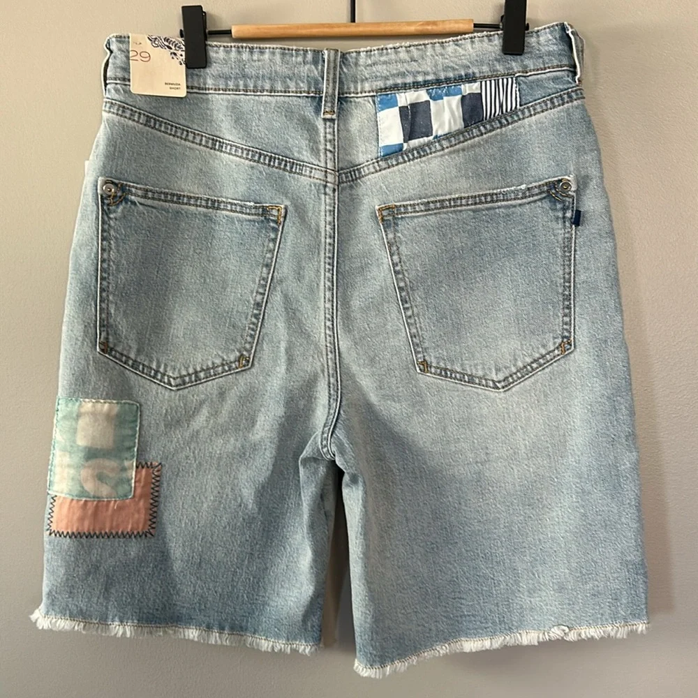 Anthropologie Pilcro Ultra HR Patchwork‎ Light Denim Bermuda Shorts 29 Retro